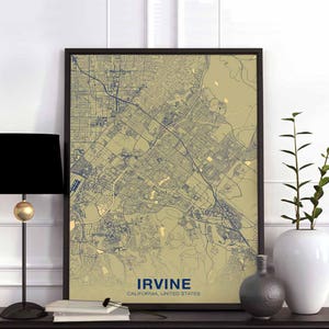 Irvine, Californie, États-Unis, carte, affiche couleur, ville natale, ville, impression, moderne, décoration intérieure, bureau, décoration, mur, art, dortoir, chambre, cadeau