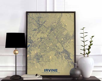 IRVINE California CA US map poster color Hometown City Print Modern Home Decor Office Decoration Wall Art Dorm Bedroom Gift