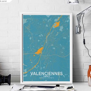 VALENCIENNES France carte affiche noir blanc ville natale ville impression moderne décor à la maison bureau décoration mur art dortoir chambre cadeau
