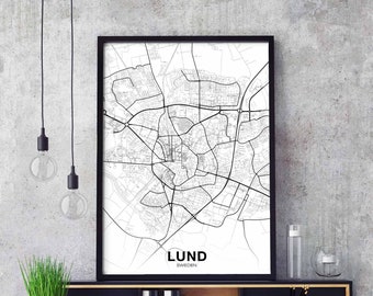 LUND Sweden map poster Hometown City Print Modern Home Decor Office Decoration Wall Art Dorm Bedroom Gift