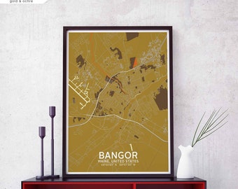 BANGOR Maine USA map poster black white Hometown City Print Modern Home Decor Office Decoration Wall Art Dorm Bedroom Gift