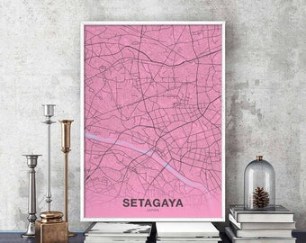 SETAGAYA Japan map poster color Hometown City Print Modern Home Decor Office Decoration Wall Art Dorm Bedroom Gift