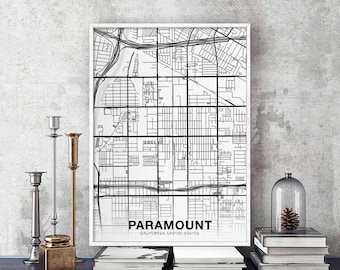 PARAMOUNT California CA USA map poster black white Hometown City Print Modern Home Decor Office Decoration Wall Art Dorm Bedroom Gift