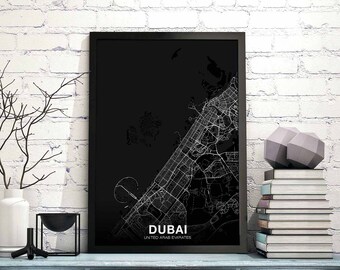 DUBAI United Arab Emirates map poster black white Hometown City Print Modern Home Decor Office Decoration Wall Art Dorm Bedroom Gift