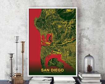 SAN DIEGO California CA us map poster color Hometown City Print Modern Home Decor Office Decoration Wall Art Dorm Bedroom Gift