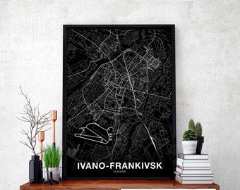 IVANO-FRANKIVSK Ukraine map poster black white Hometown City Print Modern Home Decor Office Decoration Wall Art Dorm Bedroom Gift