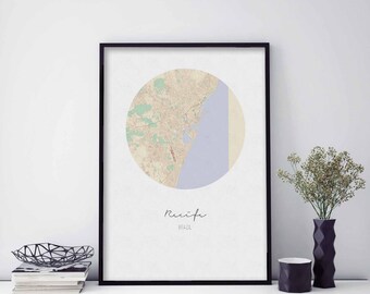 RECIFE Brazil map poster wall decor design modern minimal nordic travel bedroom home art vintage retro dorm nursery housewarming