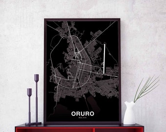 ORURO Bolivia map poster black white Hometown City Print Modern Home Decor Office Decoration Wall Art Dorm Bedroom Gift