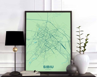 SIBIU Romania map poster color Hometown City Print Modern Home Decor Office Decoration Wall Art Dorm Bedroom Gift