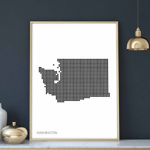 WASHINGTON US State Landkarte mit Punkten minimal schwarz weiß Wanddekor Design modern schweizer skandinavisch nordisch Einweihungsparty