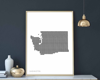 WASHINGTON US state minimal dots retro map poster black white wall decor design modern swiss scandinavian nordic housewarming travel