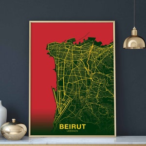 BEYROUTH liban carte affiche couleurs ville natale ville impression moderne décor à la maison bureau décoration mur art dortoir chambre cadeau