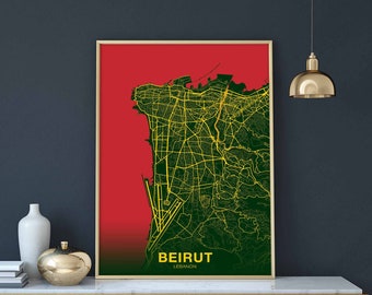 BEIRUT Lebanon map poster colors Hometown City Print Modern Home Decor Office Decoration Wall Art Dorm Bedroom Gift