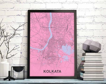 KOLKATA India map poster color Hometown City Print Modern Home Decor Office Decoration Wall Art Dorm Bedroom Gift