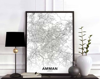 AMMAN Jordan map poster black white Hometown City Print Modern Home Decor Office Decoration Wall Art Dorm Bedroom Gift