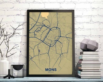 MONS Belgium Belgique map poster color Hometown City Print Modern Home Decor Office Decoration Wall Art Dorm Bedroom Gift