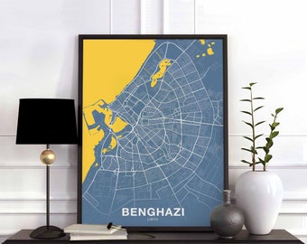 BENGHAZI Libya map poster color Hometown City Print Modern Home Decor Office Decoration Wall Art Dorm Bedroom Gift art
