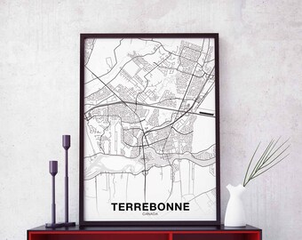 TERREBONNE Canada map poster Hometown City Print Modern Home Decor Office Decoration Wall Art Dorm Bedroom Gift
