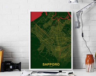 SAPPORO Japan map poster color Hometown City Print Modern Home Decor Office Decoration Wall Art Dorm Bedroom Gift