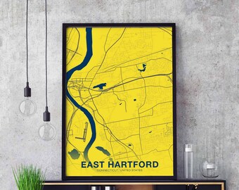 EAST HARTFORD Connecticut CT usa map poster color Hometown City Print Modern Home Decor Office Decoration Wall Art Dorm Bedroom Gift