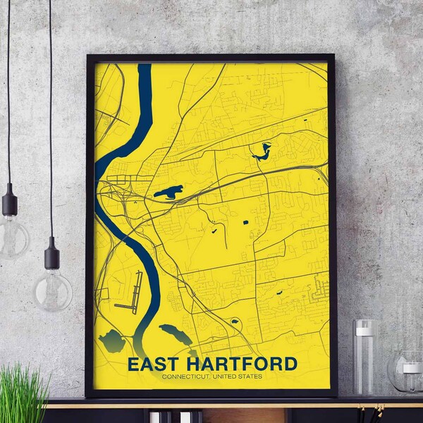 EAST HARTFORD Connecticut CT usa map poster color Hometown City Print Modern Home Decor Office Decoration Wall Art Dorm Bedroom Gift