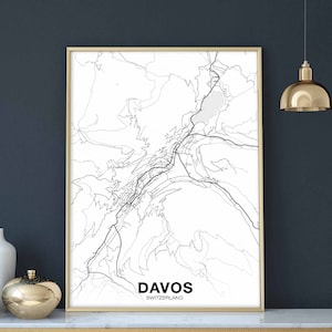 DAVOS Switzerland map poster black white Hometown City Print Modern Home Decor Office Decoration Wall Art Dorm Bedroom Gift