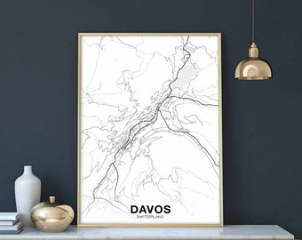 DAVOS Switzerland map poster black white Hometown City Print Modern Home Decor Office Decoration Wall Art Dorm Bedroom Gift