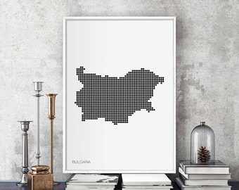 BULGARIA minimal dots retro map poster black white wall decor design modern swiss scandinavian nordic housewarming travel