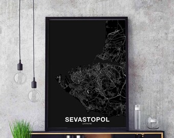 SEVASTOPOL Ukraine map poster black white Hometown City Print Modern Home Decor Office Decoration Wall Art Dorm Bedroom Gift