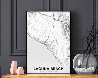 LAGUNA BEACH California CA usa map poster black white Hometown City Print Modern Home Decor Office Decoration Wall Art Dorm Bedroom Gift