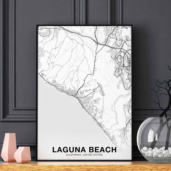 LAGUNA BEACH California CA usa map poster black white Hometown City Print Modern Home Decor Office Decoration Wall Art Dorm Bedroom Gift