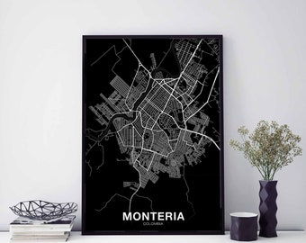 MONTERIA Colombia map poster black white Hometown City Print Modern Home Decor Office Decoration Wall Art Dorm Bedroom Gift