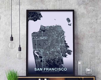 SAN FRANCISCO California CA us map poster color Hometown City Print Modern Home Decor Office Decoration Wall Art Dorm Bedroom Gift