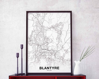 BLANTYRE Malawi map poster black white Hometown City Print Modern Home Decor Office Decoration Wall Art Dorm Bedroom Gift