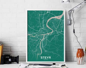 STEYR Austria map poster color Hometown City Print Modern Home Decor Office Decoration Wall Art Dorm Bedroom Gift