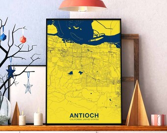 ANTIOCH California CA US map poster color Hometown City Print Modern Home Decor Office Decoration Wall Art Dorm Bedroom Gift