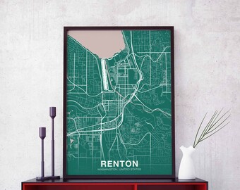 RENTON Washington WA USA poster color Hometown City Print Modern Home Decor Office Decoration Wall Art Dorm Bedroom Gift