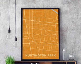 HUNTINGTON PARK California CA usa map poster color Hometown City Print Modern Home Decor Office Decoration Wall Art Dorm Bedroom Gift