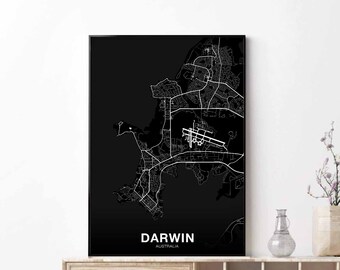DARWIN Australia map poster black white Hometown City Print Modern Home Decor Office Decoration Wall Art Dorm Bedroom Gift
