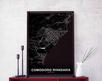 COMODORO RIVADAVIA Argentina map poster black white Hometown City Print Modern Home Decor Office Decoration Wall Art Dorm Bedroom Gift