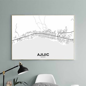 AJIJIC mexique carte affiche ville natale ville impression moderne décor à la maison bureau décoration mur art dortoir chambre cadeau
