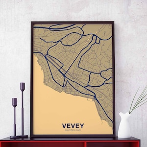 VEVEY Switzerland Schweiz Suisse map poster color Hometown City Print Modern Home Decor Office Decoration Wall Art Dorm Bedroom Gift
