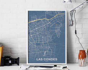 LAS CONDES Chile map poster color Hometown City Print Modern Home Decor Office Decoration Wall Art Dorm Bedroom Gift