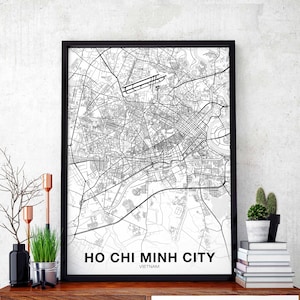 HO CHI MINH ville Vietnam carte affiche ville natale ville impression moderne décor à la maison bureau décoration mur art dortoir chambre cadeau