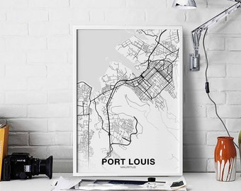 PORT LOUIS Mauritius map poster black white Hometown City Print Modern Home Decor Office Decoration Wall Art Dorm Bedroom Gift