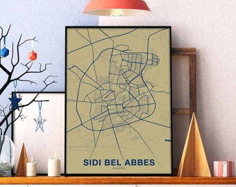 SIDI BEL ABBES Algeria map poster color Hometown City Print Modern Home Decor Office Decoration Wall Art Dorm Bedroom Gift