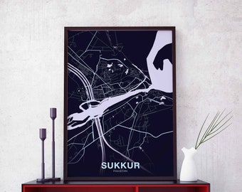 SUKKUR Pakistan map poster color Hometown City Print Modern Home Decor Office Decoration Wall Art Dorm Bedroom Gift
