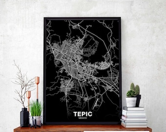 TEPIC Mexico map poster Hometown City Print Modern Home Decor Office Decoration Wall Art Dorm Bedroom Gift