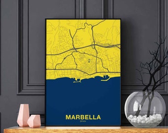MARBELLA Spain map poster color Hometown City Print Modern Home Decor Office Decoration Wall Art Dorm Bedroom Gift