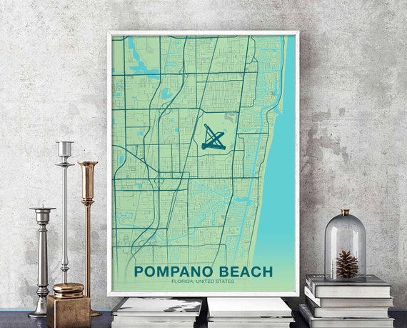 Pompano Beach Florida Fl Usa Map Poster Color Wall Decor Etsy